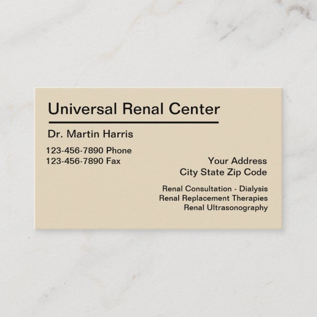 Tarjeta De Visita Servicios médicos del riñón renal del médico (Anverso)