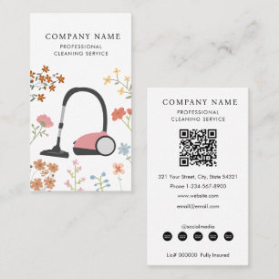 Tarjeta De Visita Servicios Modernos de Limpieza con Aspiradora Flor