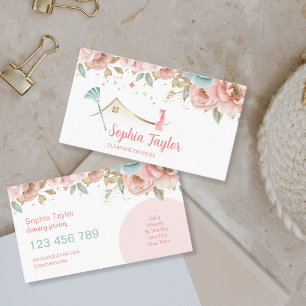 Tarjeta De Visita Servicios modernos de limpieza de casas de flores
