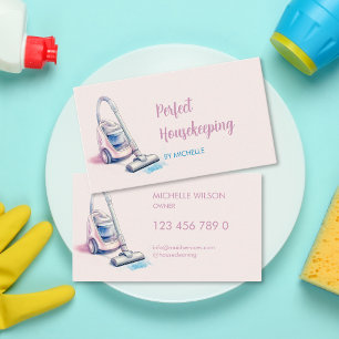 Tarjeta De Visita Servicios modernos de limpieza de doncellas rosas