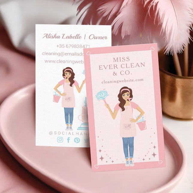 Tarjeta De Visita Servicios modernos de limpieza de mujeres y emplea (Modern Pretty Woman Cleaning & Maid Services Business Card)