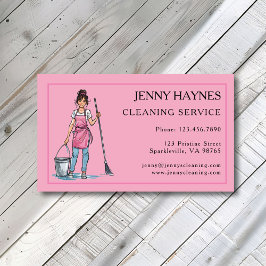 Tarjeta De Visita Servicios Pink Happy Bright Clean Limpieza Lady