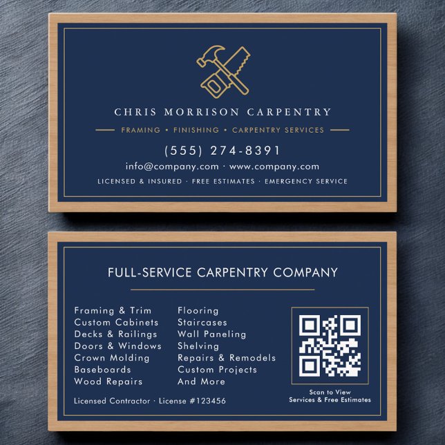 Tarjeta De Visita Servicios Profesionales de Carpintería Código QR (Subido por el creador)