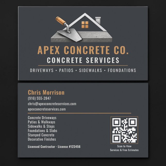 Tarjeta De Visita Servicios Profesionales de Código QR de Concreto (Subido por el creador)