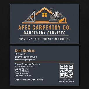Tarjeta De Visita Servicios Profesionales de Código QR para Carpinte