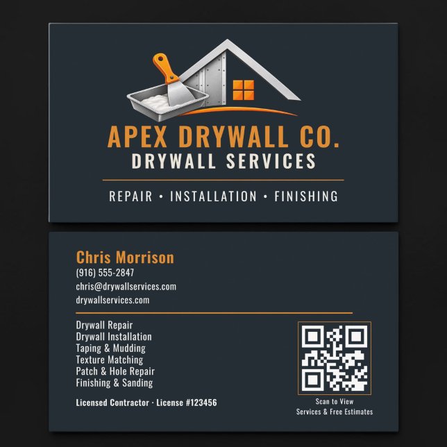 Tarjeta De Visita Servicios profesionales de código QR para drywall (Subido por el creador)