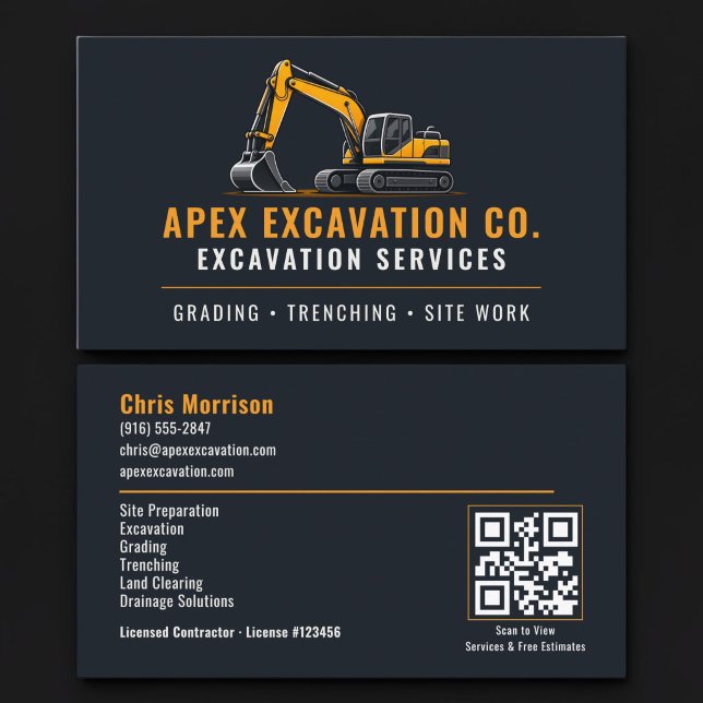 Tarjeta De Visita Servicios Profesionales de Código QR para Excavado (Subido por el creador)