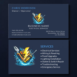 Tarjeta De Visita Servicios Profesionales de Electricista Azul Marin