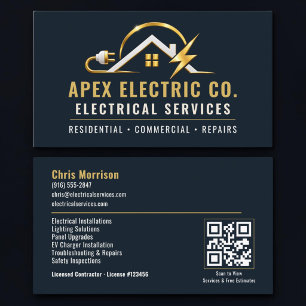 Tarjeta De Visita Servicios Profesionales de Electricista Código QR