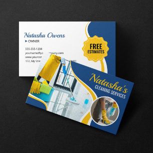 Tarjeta De Visita Servicios Profesionales de Limpieza Azul Amarillo 