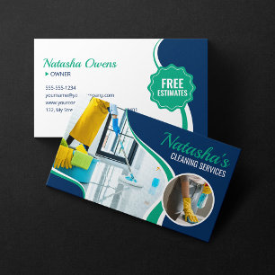 Tarjeta De Visita Servicios Profesionales de Limpieza Azul Verde Asi
