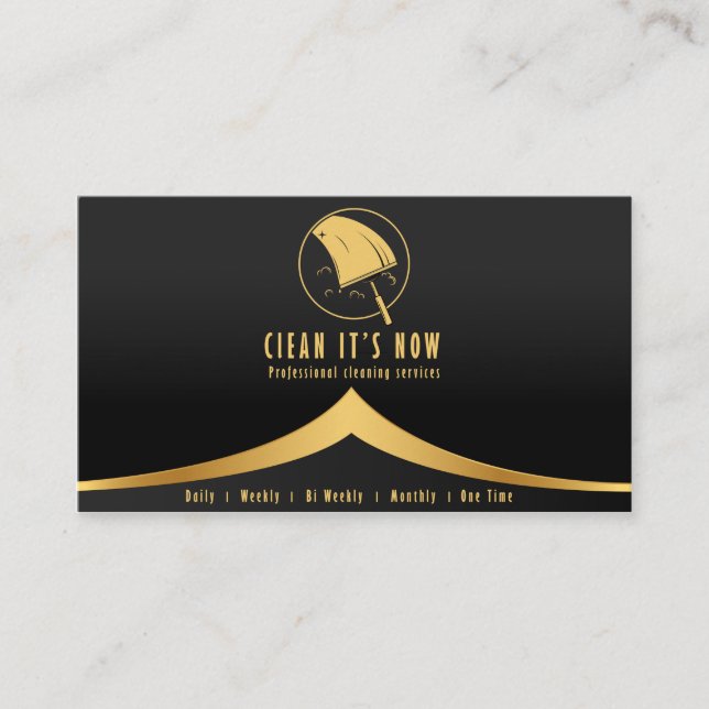 Tarjeta De Visita servicios profesionales de limpieza de oro y negro (Anverso)