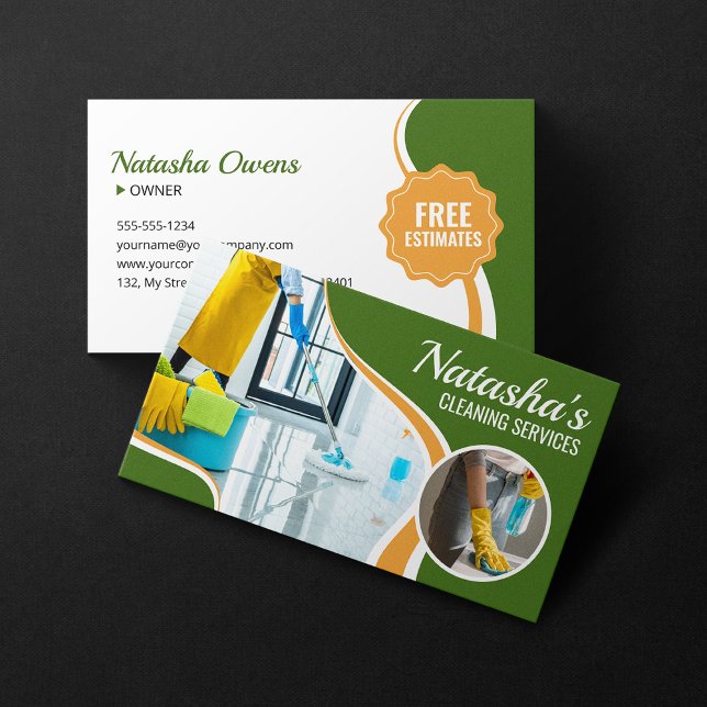 Tarjeta De Visita Servicios Profesionales de Limpieza Verde y Naranj (Subido por el creador)