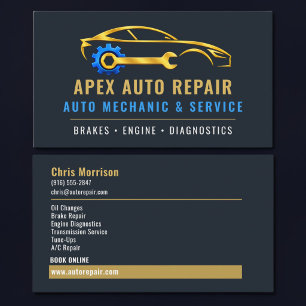 Tarjeta De Visita Servicios Profesionales de Reparación de Autos
