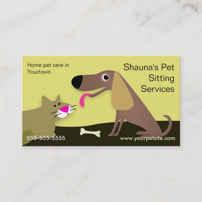 Tarjeta De Visita Servicios que se sientan del mascota del perro y (Anverso)
