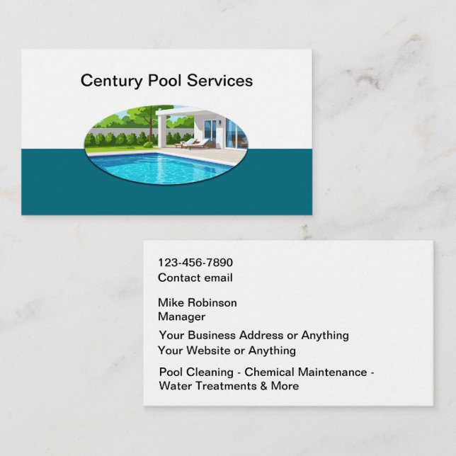 Tarjeta De Visita Servicios y Mantenimiento de Piscinas (Anverso / Reverso)