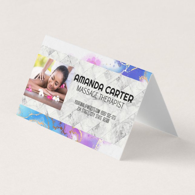 Tarjeta De Visita Sesión de masaje | Acuarela | Mármol (Anverso)