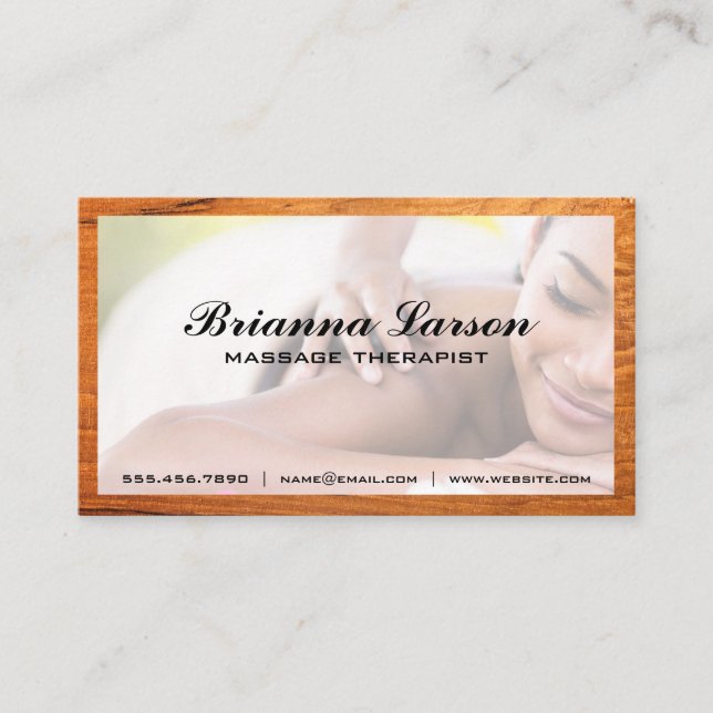 Tarjeta De Visita Sesión de masaje | Tramo de madera (Anverso)