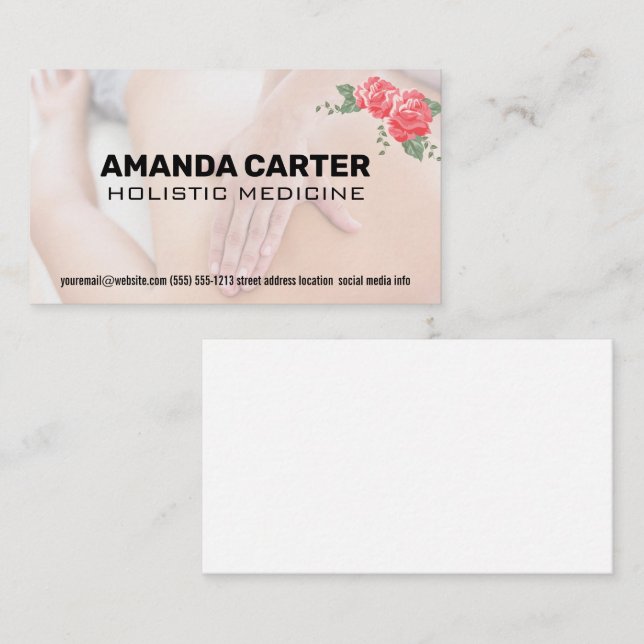 Tarjeta De Visita Sesión Terapista de Masaje | Flores (Anverso / Reverso)