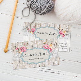 Tarjeta De Visita Shabby Chic Floral Rústica Madera y Vintage Lace
