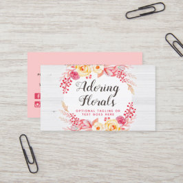 Tarjeta De Visita Shabby Chic Rosas y Rustic Wood Rubor Floral rosa