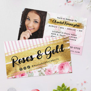 Tarjeta De Visita Shabby Rubor Watercolor Rosas y Gold Social Photo