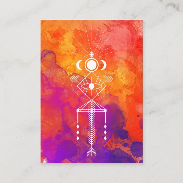Tarjeta De Visita Shaman azteca principal púrpura anaranjado tribal (Anverso)