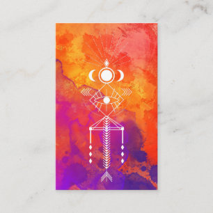 Tarjeta De Visita Shaman azteca principal tribal púrpura anaranjado