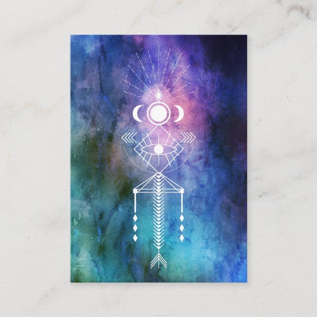 Tarjeta De Visita Shaman sagrado tribal del Azteca de la acuarela de (Anverso)