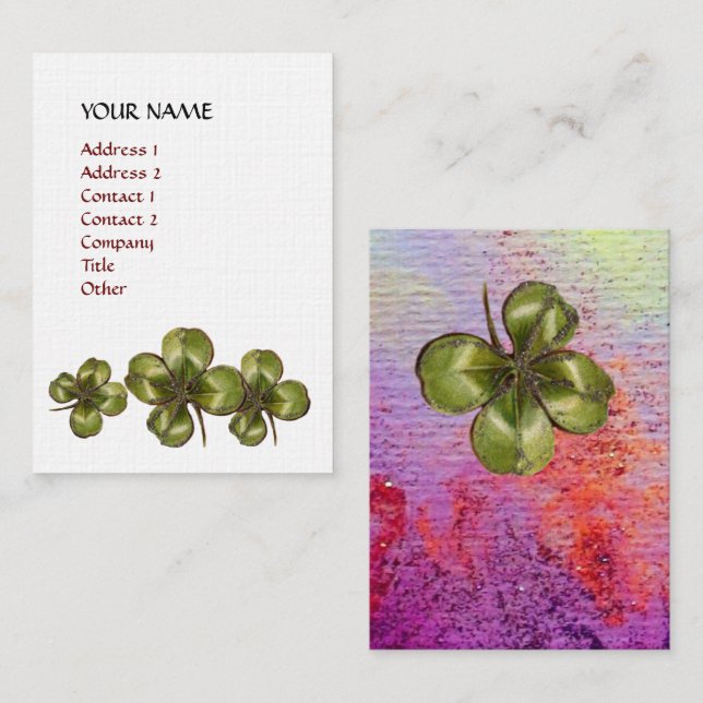 Tarjeta De Visita SHAMROCK Whıte morado floral roja Lınen (Anverso / Reverso)
