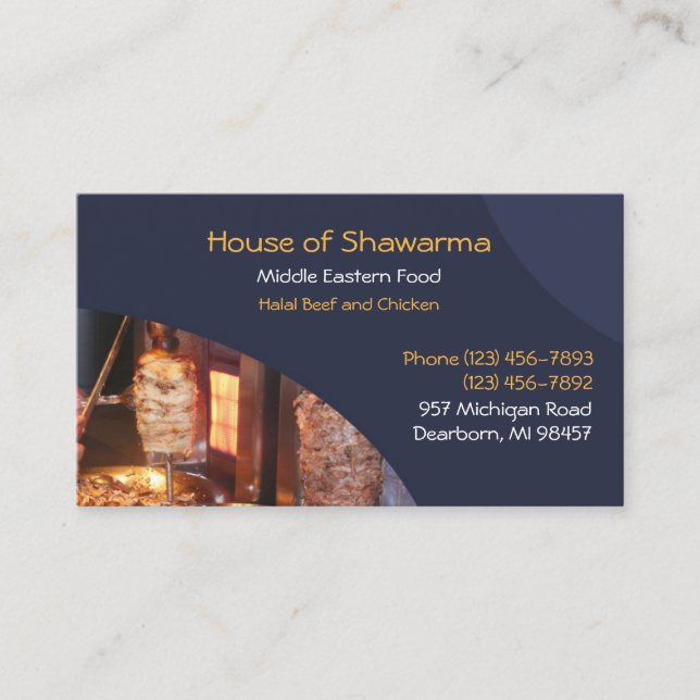 Tarjeta de visita Shawarma para Oriente Medio (Anverso)