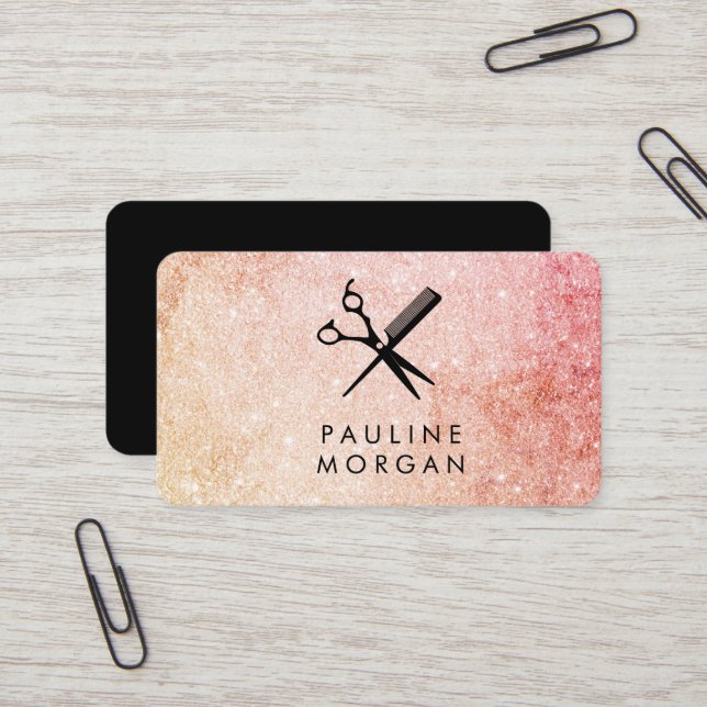 Tarjeta De Visita Shear y Comb Elegant Purpurina Hairstylist (Anverso/Reverso In Situ)