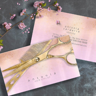 Tarjeta De Visita Sheen and Shears Hair Stylist Gold/Orchid ID814
