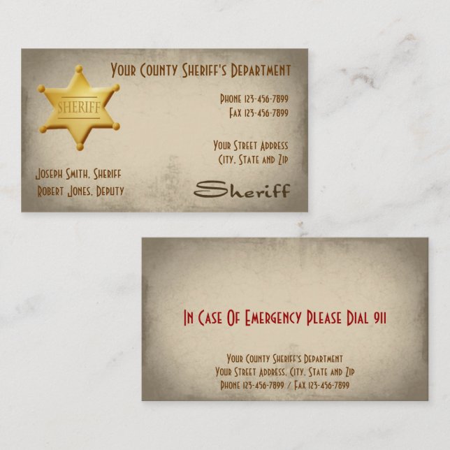 Tarjeta De Visita Sheriff Business Card (Anverso / Reverso)