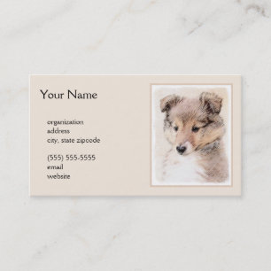 Tarjeta De Visita Shetland Sheepdog Puppy Pintura Original Perro Art