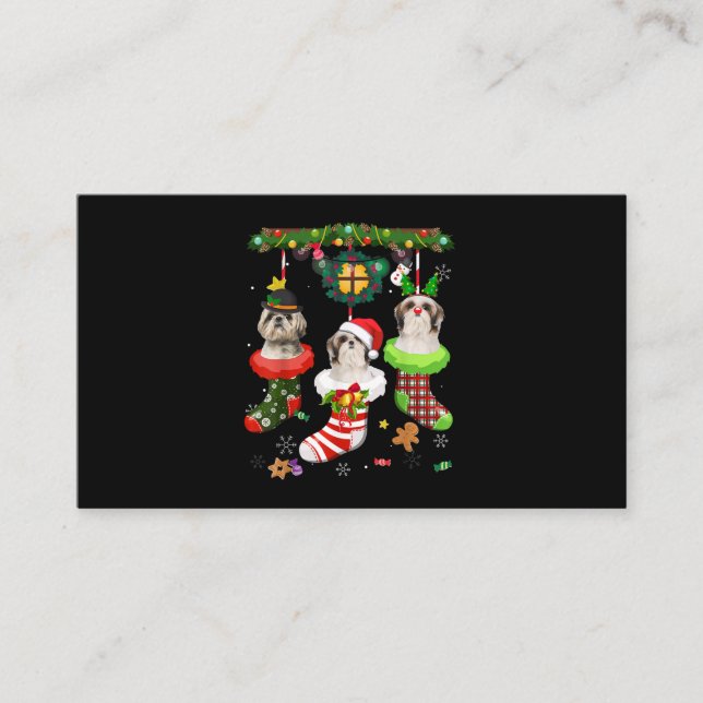 Tarjeta De Visita Shih Tzu en Socks Navidades Santa Hat Noches (Anverso)