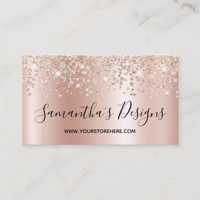 Tarjeta De Visita Shimmer Confetti Purpurina Rosa Gradiente de oro (Anverso)