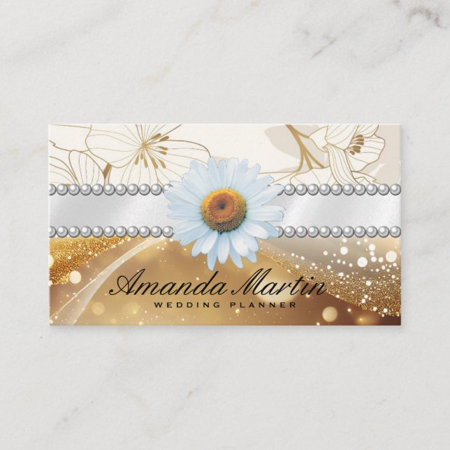 Tarjeta De Visita Shimmer de oro | Patrón de flor (Anverso)