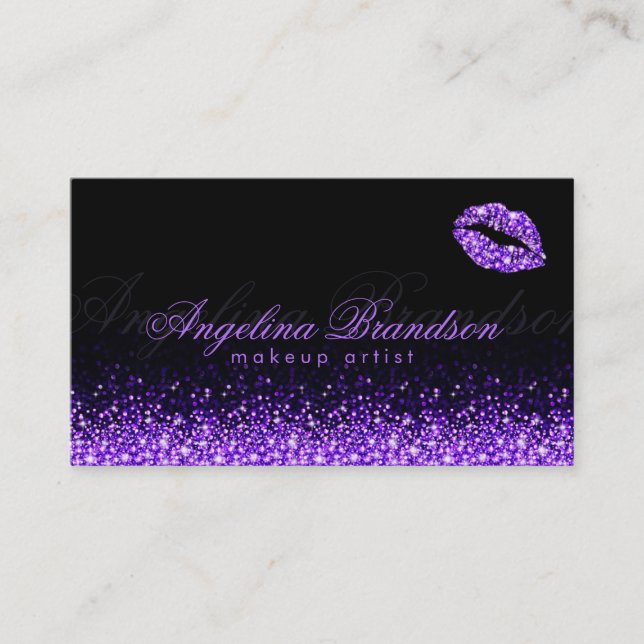 Tarjeta De Visita Shimmering Purple Lips Black Business Card (Anverso)