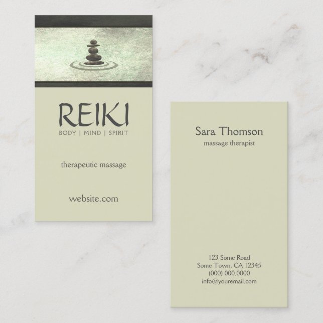 Tarjeta De Visita Shimmering Zen Stones Reiki Terapia de Masaje (Anverso / Reverso)