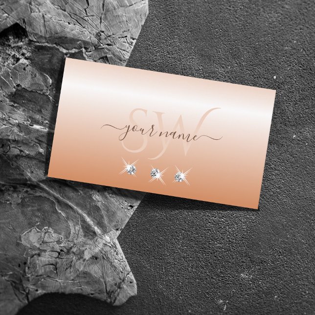 Tarjeta De Visita Shimmery Coral Ombre Sparkling Diamonds Initials (Subido por el creador)