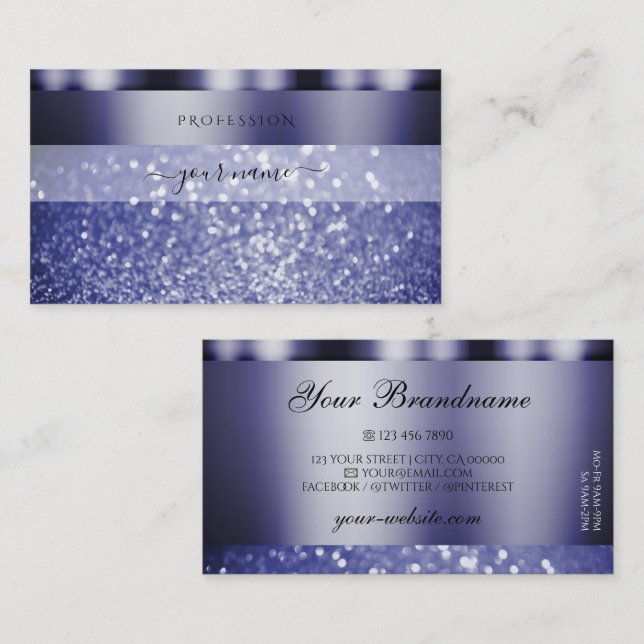 Tarjeta De Visita Shimmery Dark Blue Sparkling Purpurina Professiona (Anverso / Reverso)