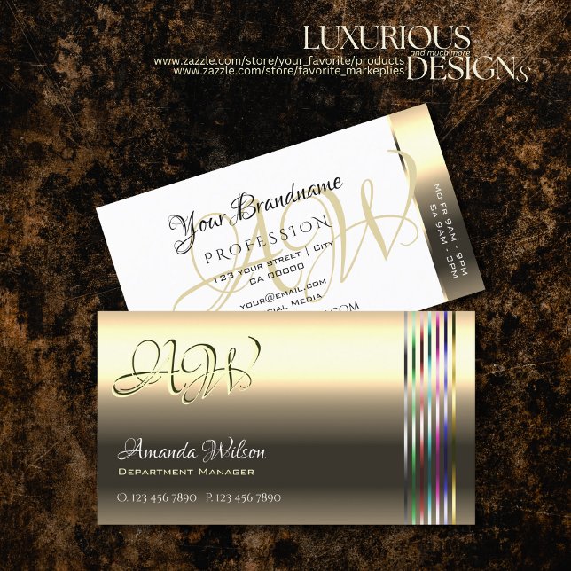 Tarjeta De Visita Shimmery Golden Colorful Stripes Monograma (Subido por el creador)