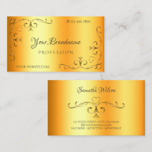 Tarjeta De Visita Shimmery Ornate Corner Borders Luminoso Naranja