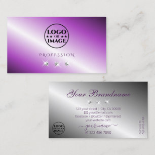 Tarjeta De Visita Shimmery Purple Silver Sparkling Diamantes Añadir