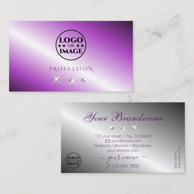 Tarjeta De Visita Shimmery Purple Silver Sparkling Diamantes Añadir  (Anverso / Reverso)
