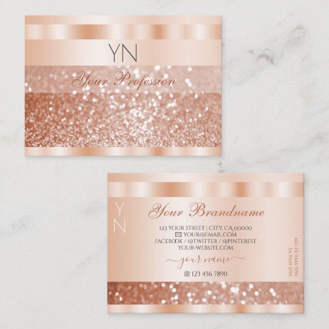 Tarjeta De Visita Shimmery Rosa Gold Sparkle Purpurina Monograma Luj (Anverso / Reverso)