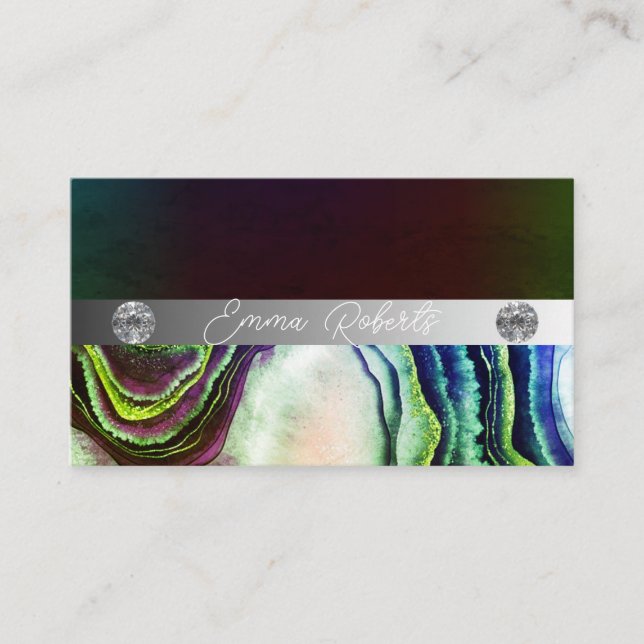 Tarjeta De Visita Shimmery Silver Sparkle Purpurina Diamonds Busines (Anverso)