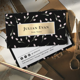 Tarjeta De Visita Shiny Gold Floral Black Business Card