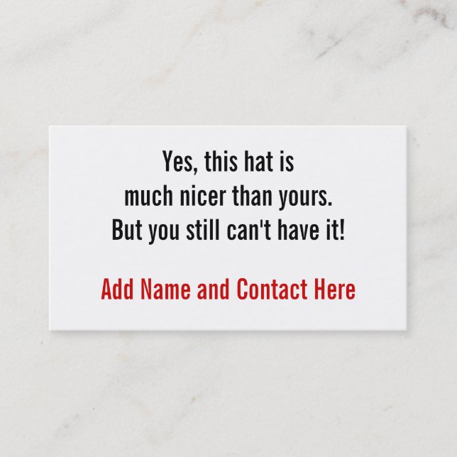 Tarjeta De Visita Sí, este gorra es más agradable…. (Anverso)